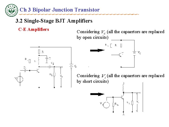 Ch 3 Bipolar Junction Transistor 3. 2 Single-Stage BJT Amplifiers C-E Amplifiers Considering (all