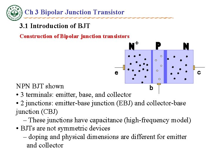 Ch 3 Bipolar Junction Transistor 3. 1 Introduction of BJT Construction of Bipolar junction