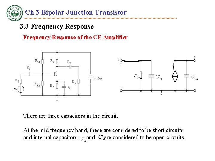 Ch 3 Bipolar Junction Transistor 3. 3 Frequency Response of the CE Amplifier rbe