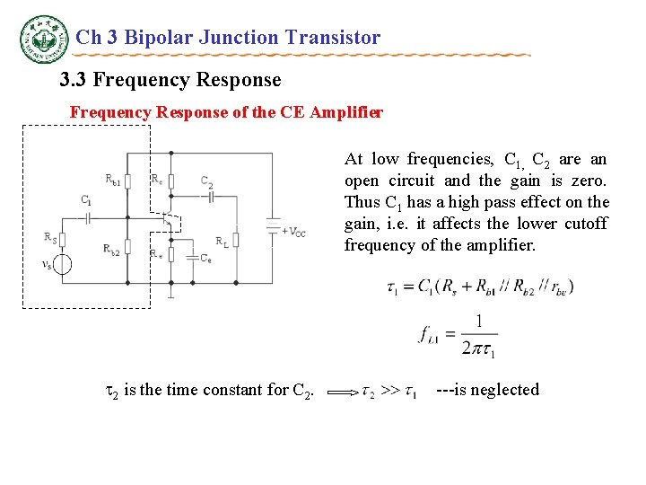Ch 3 Bipolar Junction Transistor 3. 3 Frequency Response of the CE Amplifier At