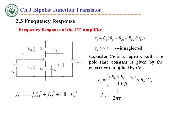 Ch 3 Bipolar Junction Transistor 3. 3 Frequency Response of the CE Amplifier ---is