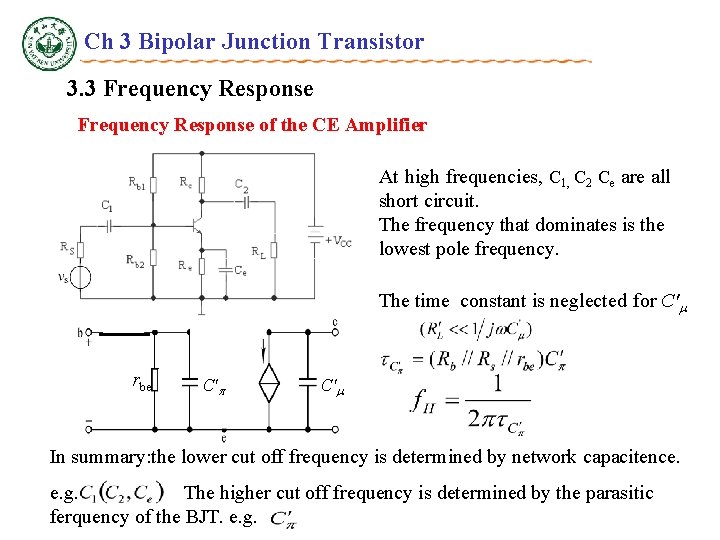 Ch 3 Bipolar Junction Transistor 3. 3 Frequency Response of the CE Amplifier At