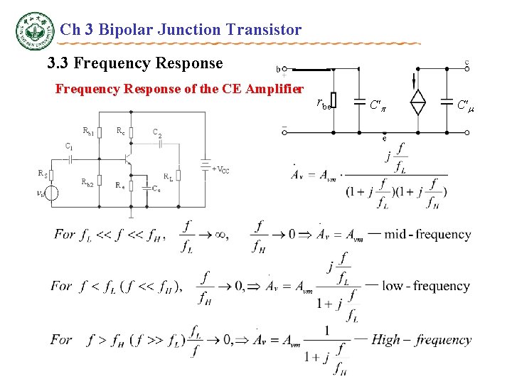 Ch 3 Bipolar Junction Transistor 3. 3 Frequency Response of the CE Amplifier rbe