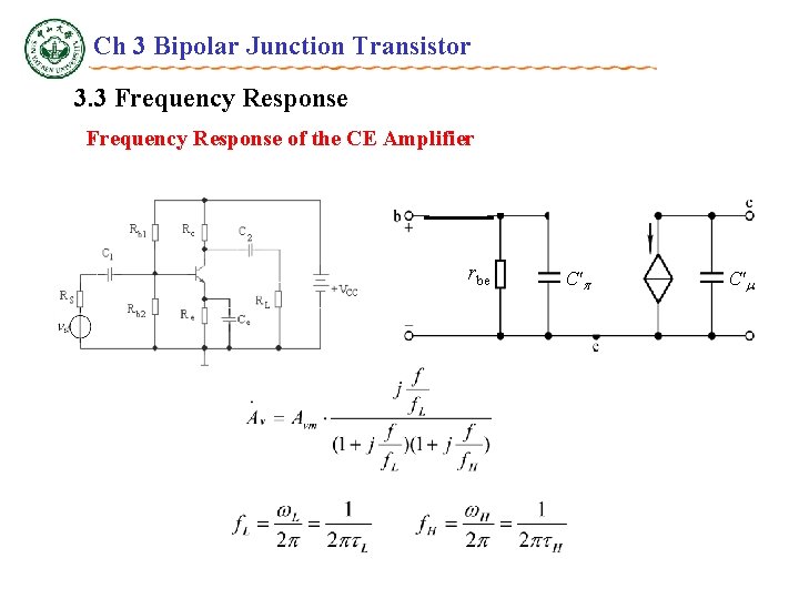 Ch 3 Bipolar Junction Transistor 3. 3 Frequency Response of the CE Amplifier rbe