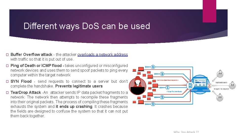 Different ways Do. S can be used � Buffer Overflow attack - the attacker