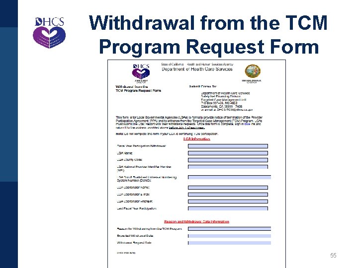 Withdrawal from the TCM Program Request Form 55 