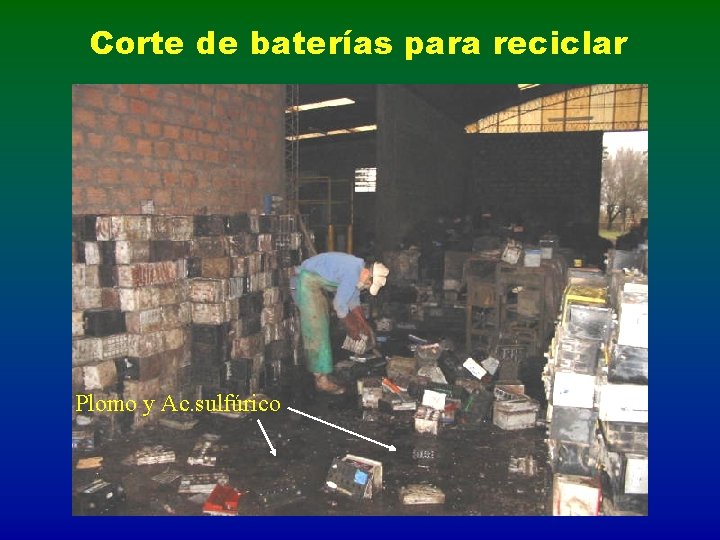 Corte de baterías para reciclar Plomo y Ac. sulfúrico 