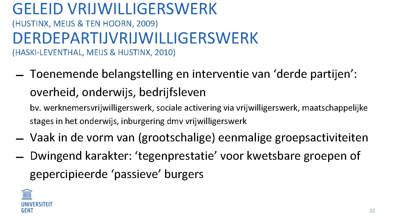 GELEID VRIJWILLIGERSWERK (HUSTINX, MEIJS & TEN HOORN, 2009) DERDEPARTIJVRIJWILLIGERSWERK (HASKI-LEVENTHAL, MEIJS & HUSTINX, 2010)