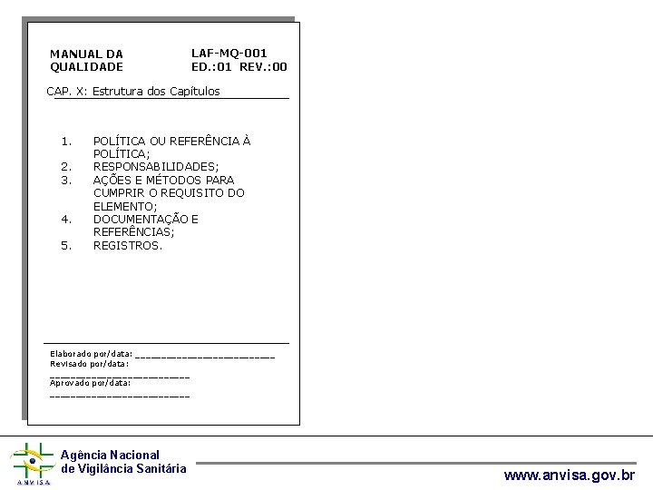 MANUAL DA QUALIDADE LAF-MQ-001 ED. : 01 REV. : 00 CAP. X: Estrutura dos