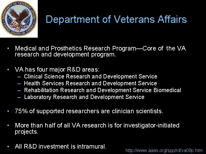 Department of Veterans Affairs • Medical and Prosthetics Research Program—Core of the VA research