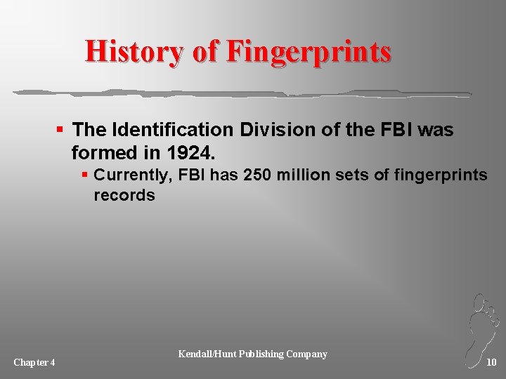 History of Fingerprints § The Identification Division of the FBI was formed in 1924.