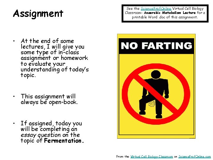 Assignment See the Science. Prof. Online Virtual Cell Biology Classroom: Anaerobic Metabolism Lecture for