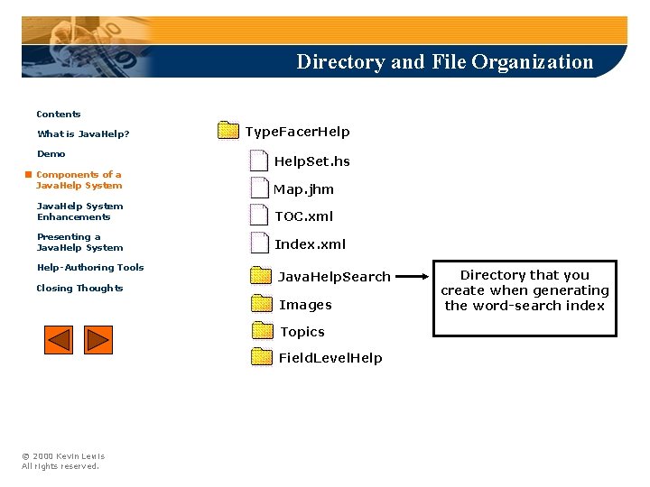 Directory and File Organization Contents What is Java. Help? Demo Components of a Java.