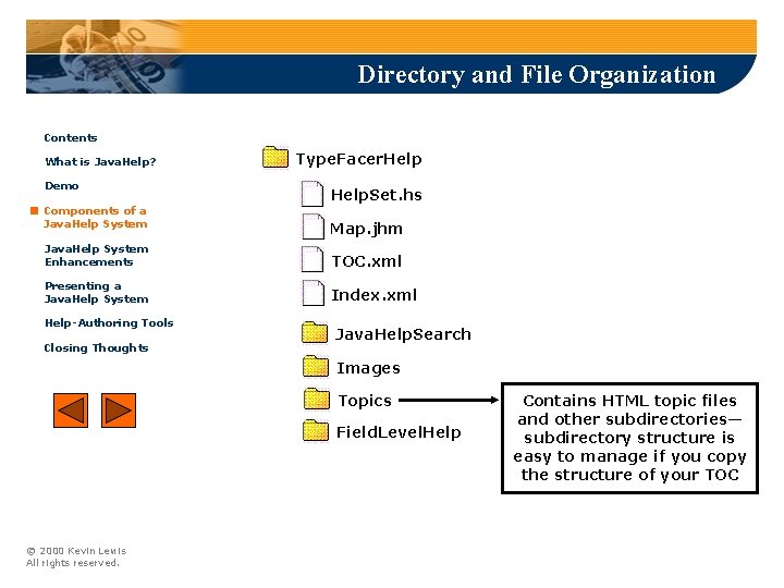 Directory and File Organization Contents What is Java. Help? Demo Components of a Java.