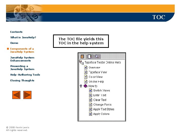 TOC Contents What is Java. Help? Demo Components of a Java. Help System Enhancements