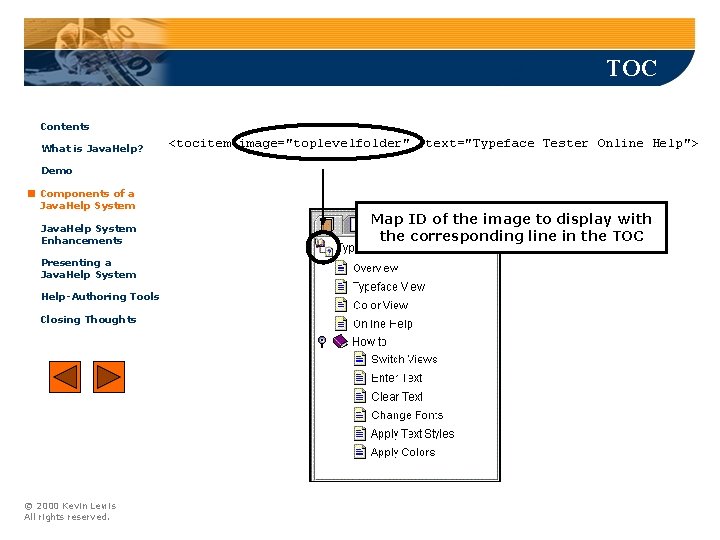 TOC Contents What is Java. Help? <tocitem image="toplevelfolder" text="Typeface Tester Online Help"> Demo Components