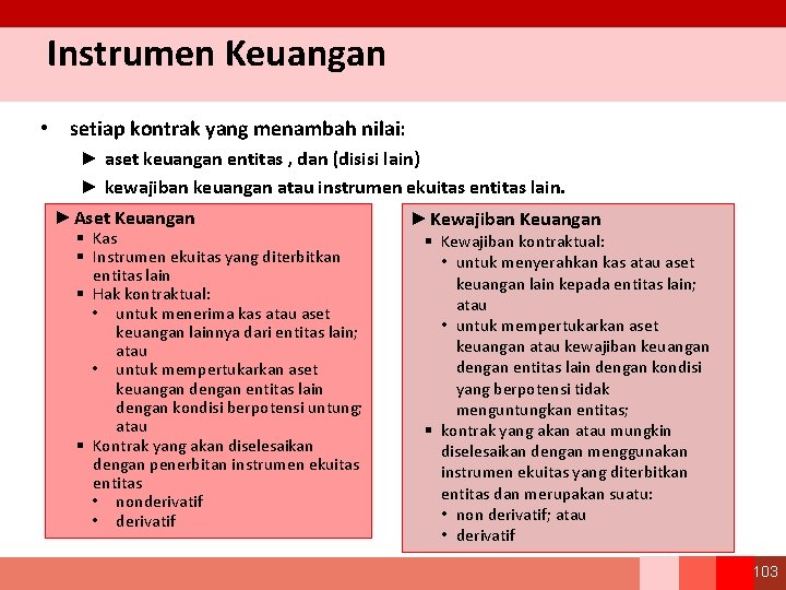 Instrumen Keuangan • setiap kontrak yang menambah nilai: ► aset keuangan entitas , dan