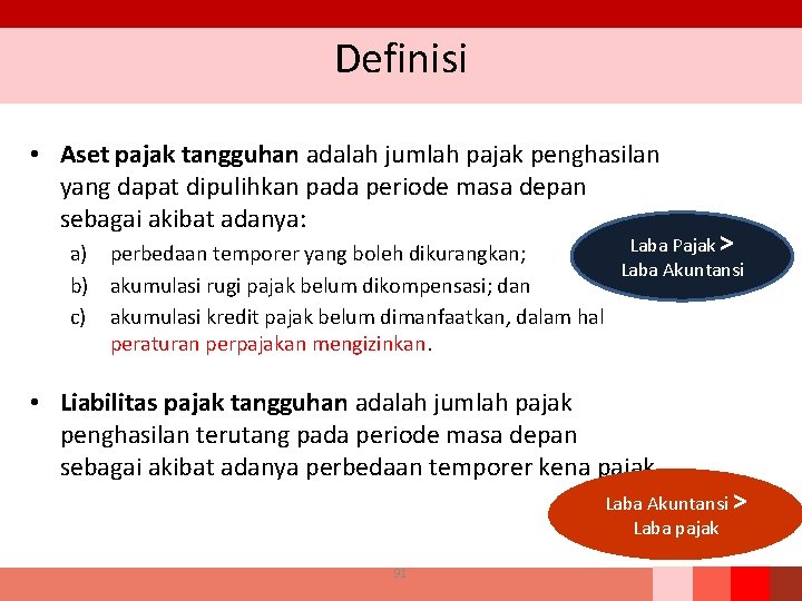 Definisi • Aset pajak tangguhan adalah jumlah pajak penghasilan yang dapat dipulihkan pada periode