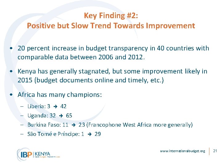 Key Finding #2: Positive but Slow Trend Towards Improvement • 20 percent increase in