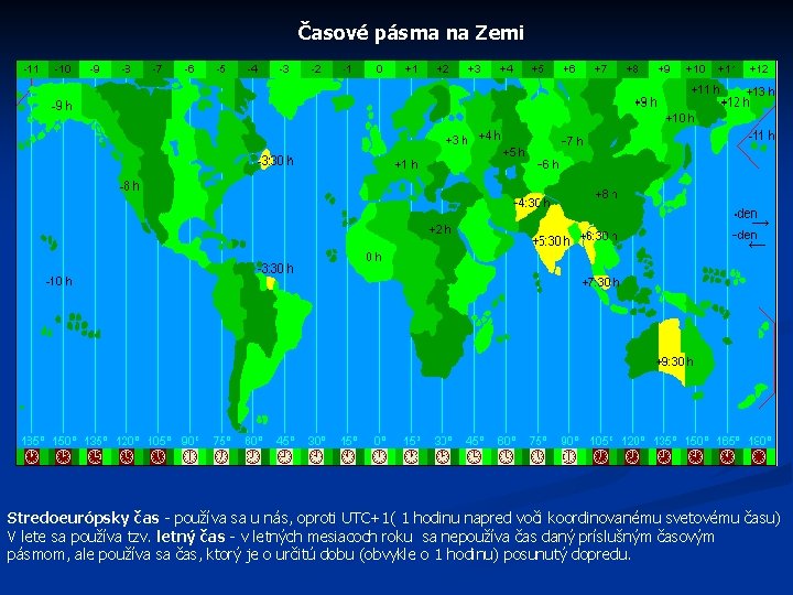 Časové pásma na Zemi Stredoeurópsky čas - používa sa u nás, oproti UTC+1( 1