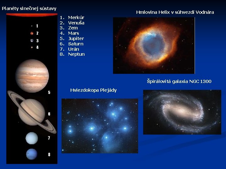 Planéty slnečnej sústavy 1. 2. 3. 4. 5. 6. 7. 8. Hmlovina Helix v