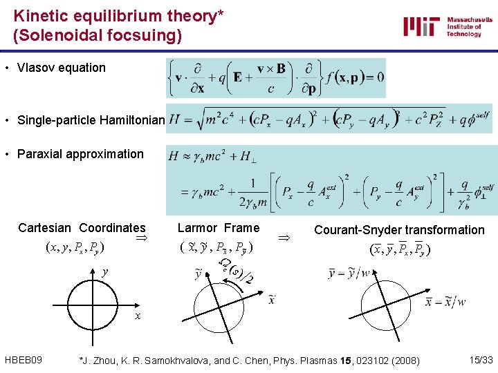 Kinetic equilibrium theory* (Solenoidal focsuing) • Vlasov equation • Single-particle Hamiltonian • Paraxial approximation
