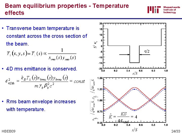 Beam equilibrium properties - Temperature effects • Transverse beam temperature is constant across the