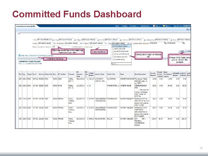 Committed Funds Dashboard 12 