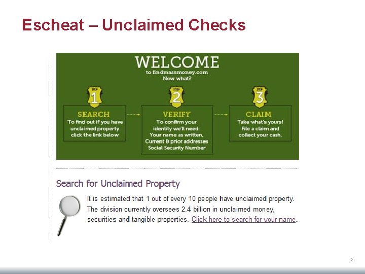 Escheat – Unclaimed Checks 21 