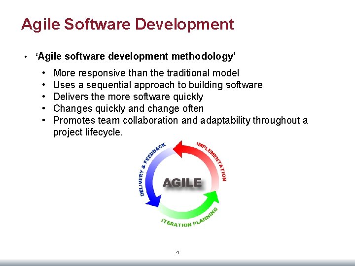 Agile Software Development • ‘Agile software development methodology’ • • • More responsive than
