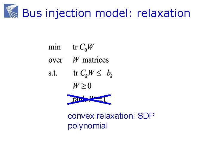 Bus injection model: relaxation convex relaxation: SDP polynomial 