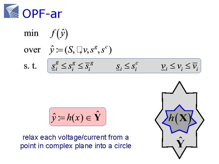 OPF-ar relax each voltage/current from a point in complex plane into a circle 