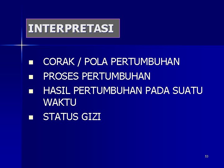 INTERPRETASI n n CORAK / POLA PERTUMBUHAN PROSES PERTUMBUHAN HASIL PERTUMBUHAN PADA SUATU WAKTU