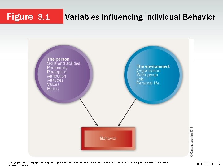 Figure 3. 1 Variables Influencing Individual Behavior Copyright © 2017 Cengage Learning. All Rights