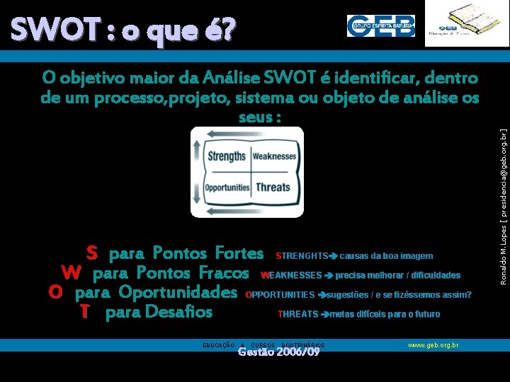 SWOT : o que é? S para Pontos Fortes STRENGHTS causas da boa imagem