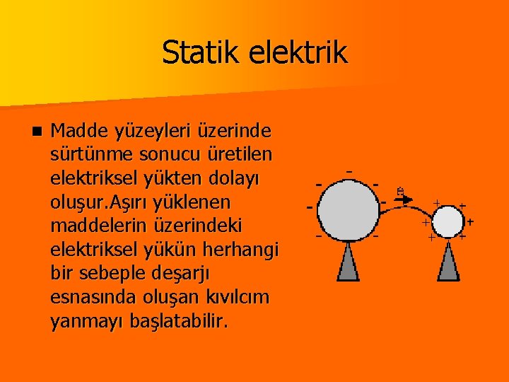 Statik elektrik n Madde yüzeyleri üzerinde sürtünme sonucu üretilen elektriksel yükten dolayı oluşur. Aşırı