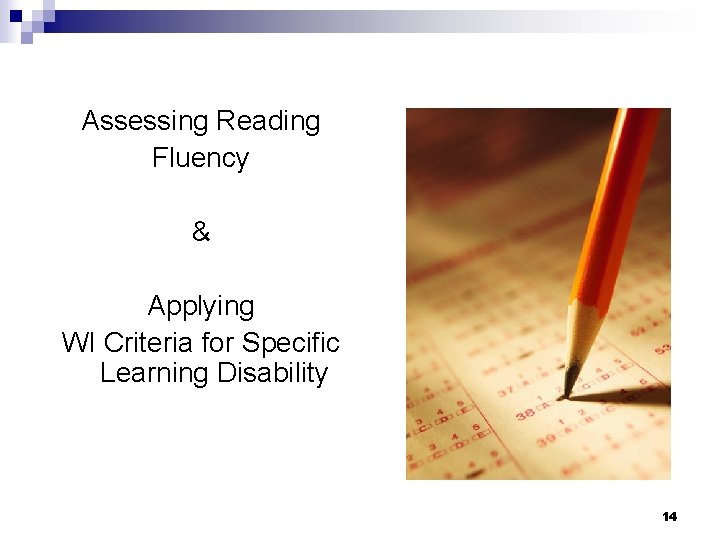 Assessing Reading Fluency & Applying WI Criteria for Specific Learning Disability 14 