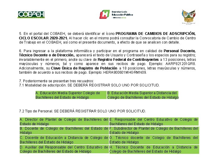 5. En el portal del COBAEH, se deberá identificar el ícono PROGRAMA DE CAMBIOS