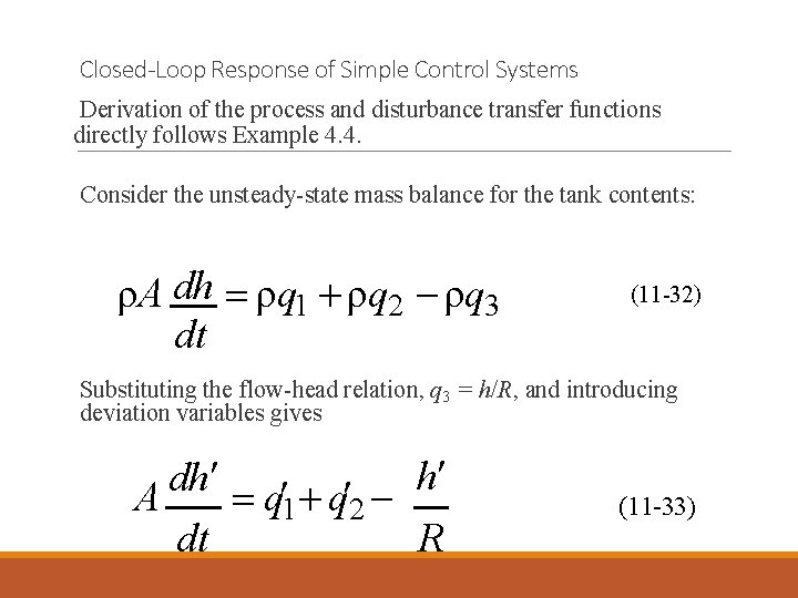 Closed-Loop Response of Simple Control Systems Derivation of the process and disturbance transfer functions Closed-Loop Response of Simple Control Systems Derivation of the process and disturbance transfer functions