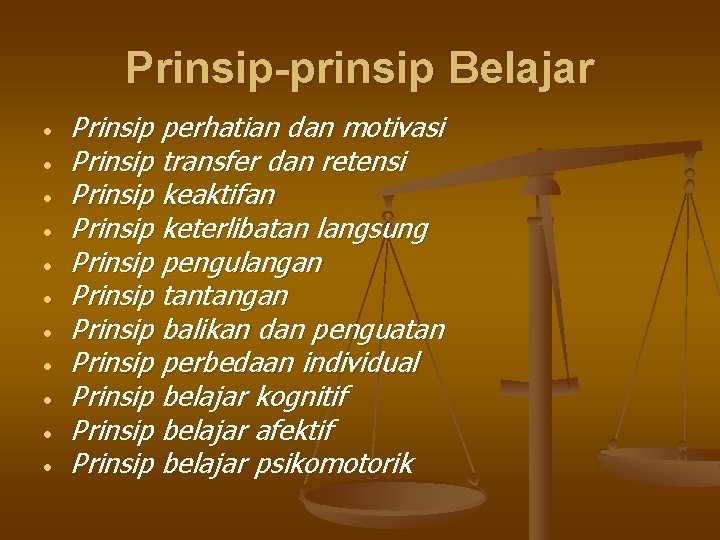 Prinsip-prinsip Belajar Prinsip perhatian dan motivasi Prinsip transfer dan retensi Prinsip keaktifan Prinsip keterlibatan