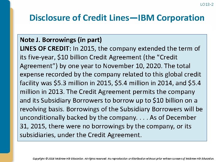 LO 13 -2 Disclosure of Credit Lines—IBM Corporation Note J. Borrowings (in part) LINES