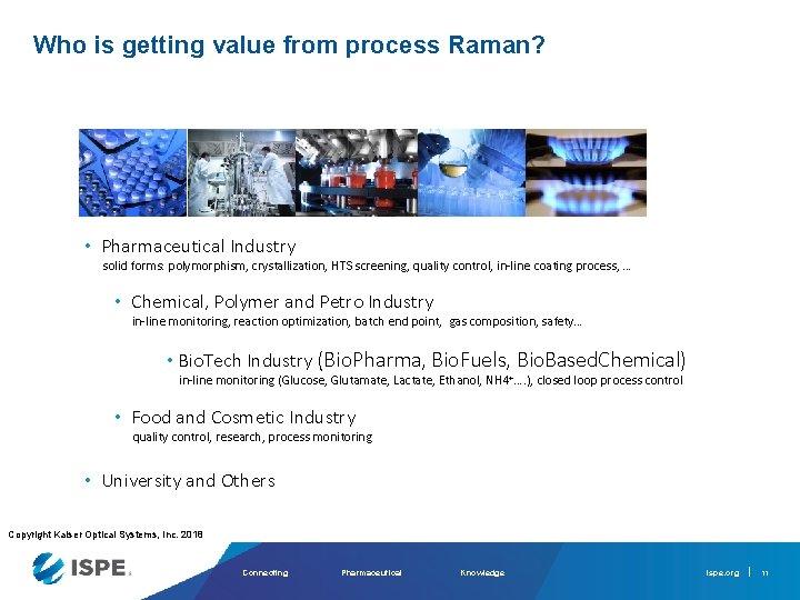 Who is getting value from process Raman? • Pharmaceutical Industry solid forms: polymorphism, crystallization,