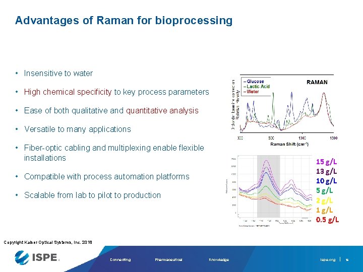 Advantages of Raman for bioprocessing • Insensitive to water • High chemical specificity to