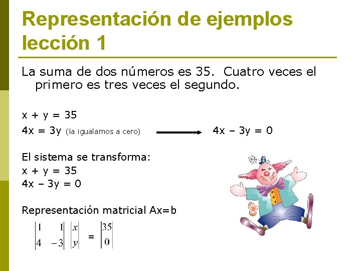 Representación de ejemplos lección 1 La suma de dos números es 35. Cuatro veces