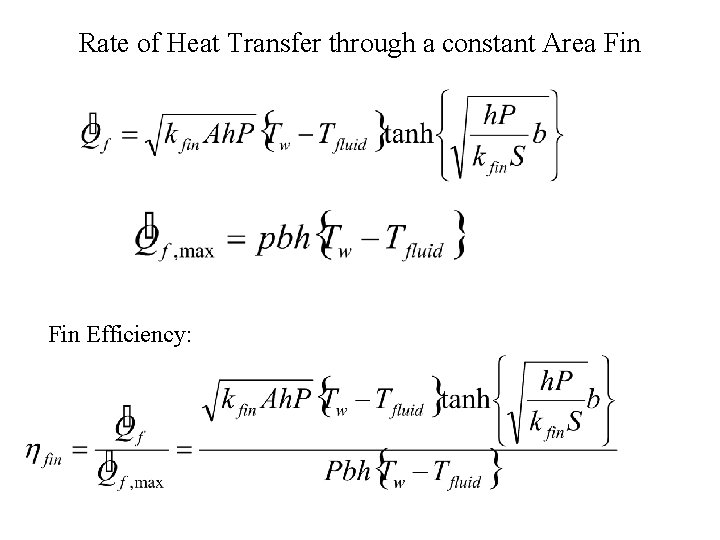Rate of Heat Transfer through a constant Area Fin Efficiency: 