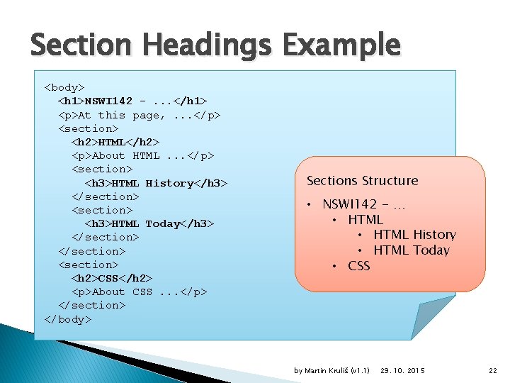 Section Headings Example <body> <h 1>NSWI 142 -. . . </h 1> <p>At this