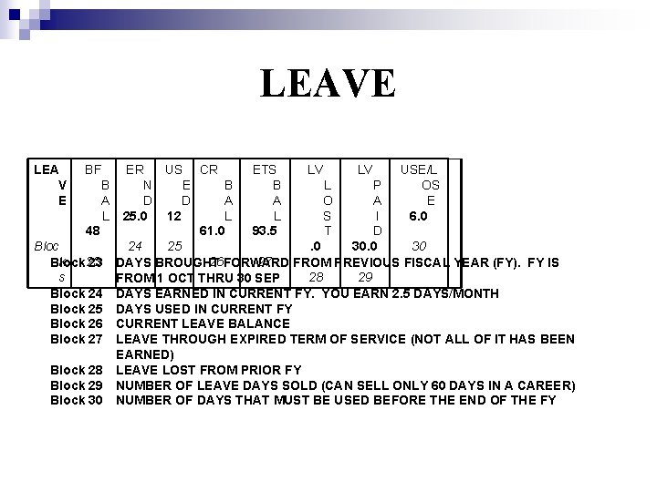 LEAVE LEA V E BF B A L 48 Bloc k 23 Block 23