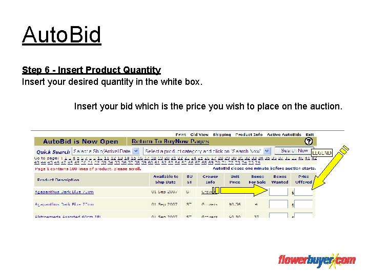 Auto. Bid Step 6 - Insert Product Quantity Insert your desired quantity in the