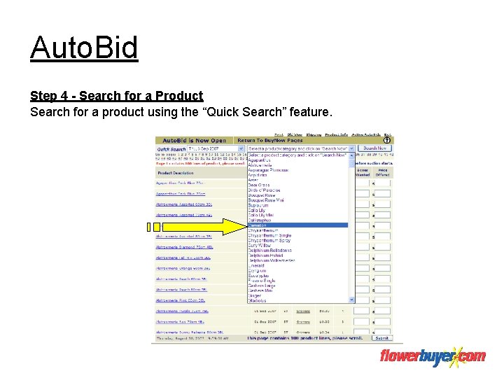 Auto. Bid Step 4 - Search for a Product Search for a product using