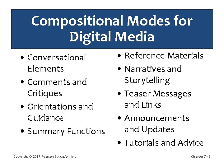 Compositional Modes for Digital Media • Conversational Elements • Comments and Critiques • Orientations